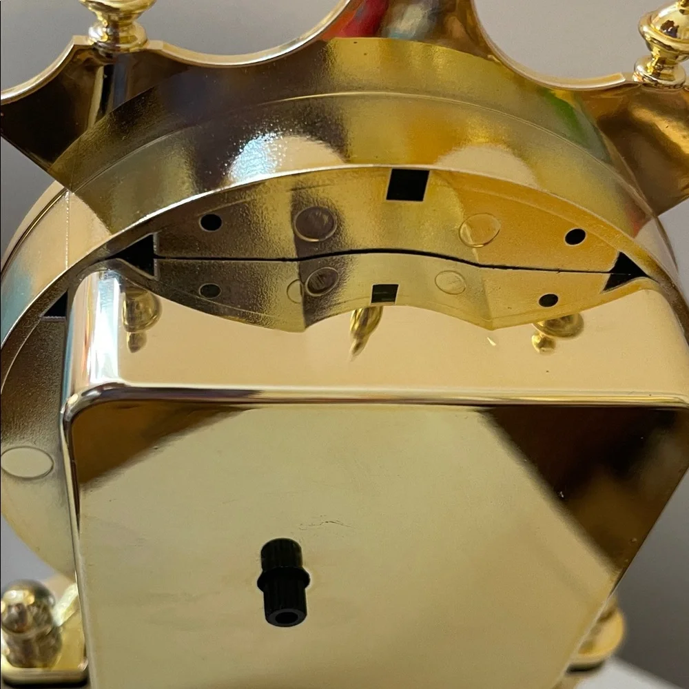 Vtg MCM Rolfe Roberts German Anniversary Clock, Rotating Pendulum,Gold Tone
